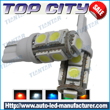 Topcity 360-Degree Shine 9-SMD 5050 T10 W5W Wedge Light LED Bulbs 158 168 175 194 2825 2827 - T10, 168, 194 LED